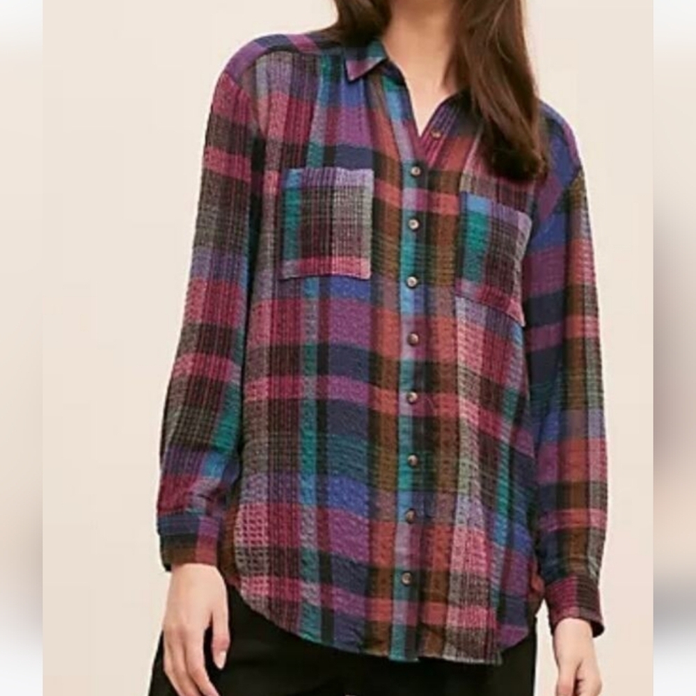 NWT Beachlunchlounge Plaid Button-Up Shirt - Multicolor